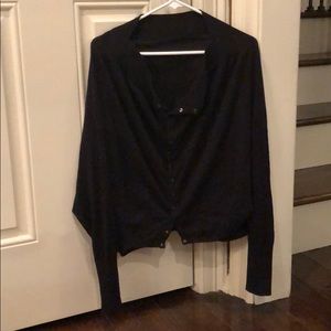 Black cotton knit snap front sweater